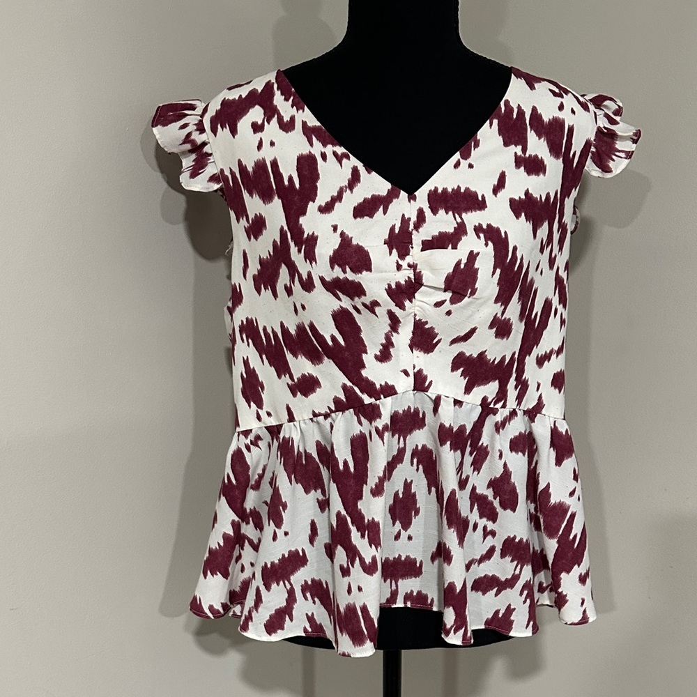 *SAM EDELMAN* Burgundy x White Patterned Sleeveless Blouse Size Large